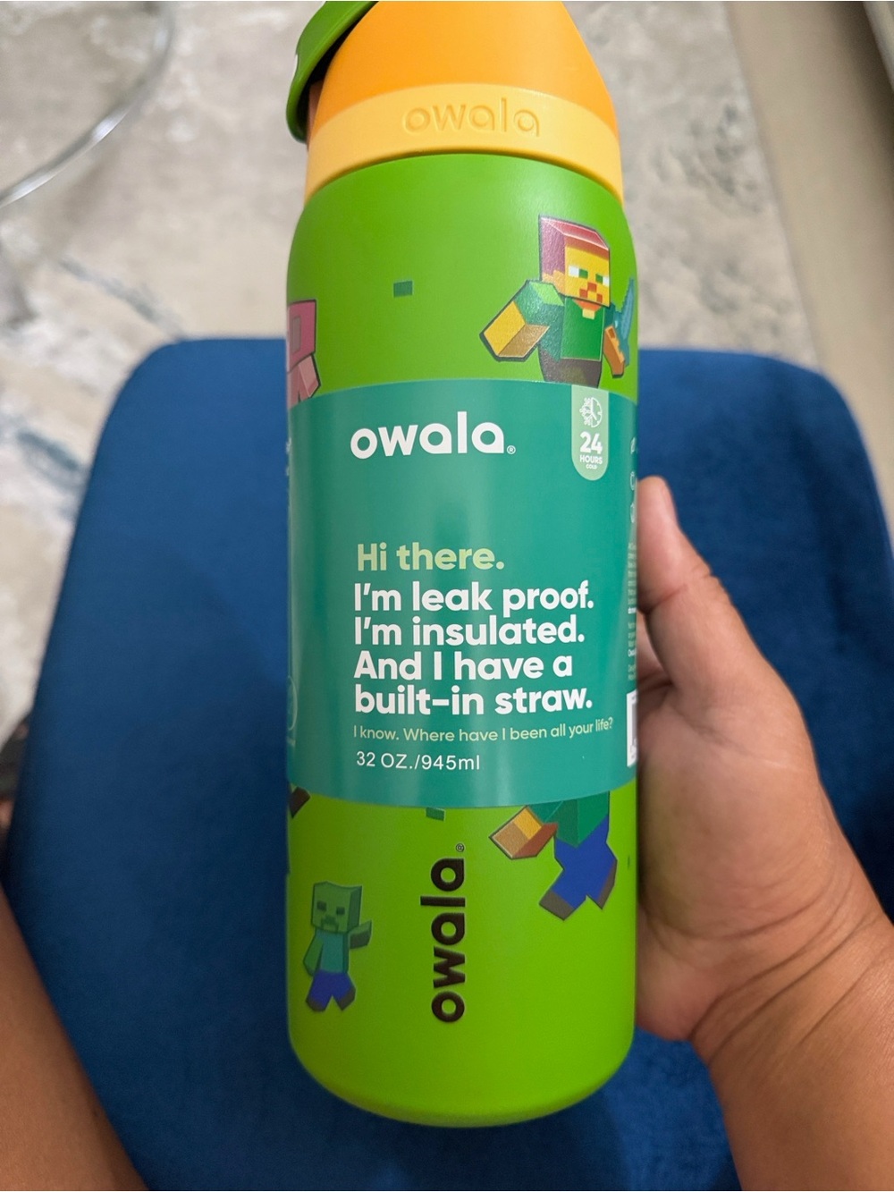 Owala LEGO Minecraft Green Insulated Water Bottle Built-In Straw 32oz freesip - Picture 2 of 2